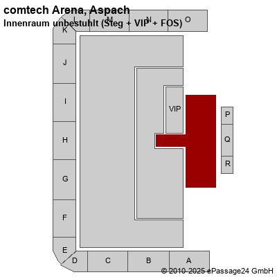 Saalplan comtech Arena, Aspach, Deutschland, Innenraum unbestuhlt (Steg + VIP + FOS)