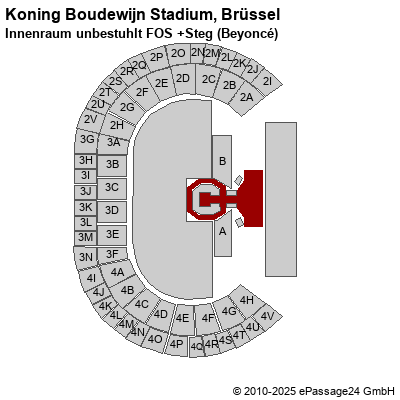 Saalplan Koning Boudewijn Stadium, Brüssel, Belgien, Innenraum unbestuhlt FOS +Steg (Beyoncé)