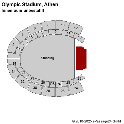 Saalplan Olympic Stadium, Athen, Griechenland, Innenraum unbestuhlt