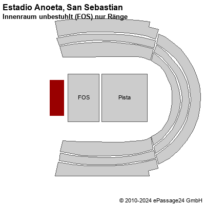 Saalplan Estadio Anoeta, San Sebastian, Spanien, Innenraum unbestuhlt (FOS) nur Ränge