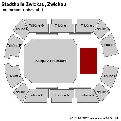 Saalplan Stadthalle Zwickau, Zwickau, Deutschland, Innenraum unbestuhlt