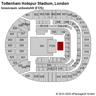 Saalplan Tottenham Hotspur Stadium, London, Großbritannien, Innenraum unbestuhlt (FOS)