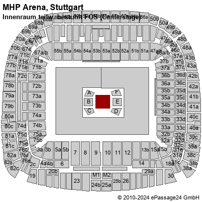 Saalplan MHP Arena, Stuttgart, Deutschland, Innenraum teilw. bestuhlt FOS (Centerstage)