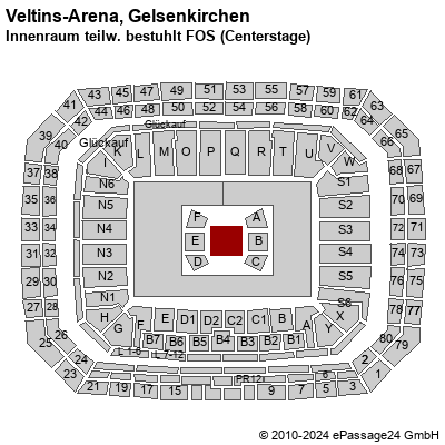 Saalplan Veltins-Arena, Gelsenkirchen, Deutschland, Innenraum teilw. bestuhlt FOS (Centerstage)