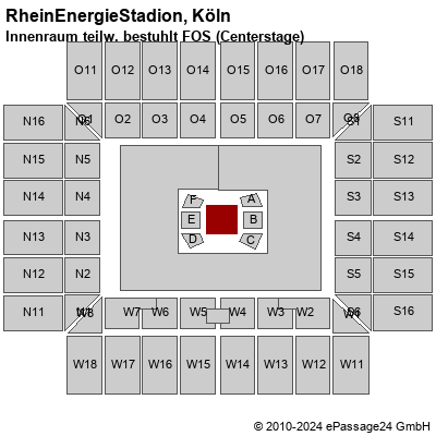 Saalplan RheinEnergieStadion, Köln, Deutschland, Innenraum teilw. bestuhlt FOS (Centerstage)