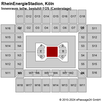 Saalplan RheinEnergieStadion, Köln, Deutschland, Innenraum teilw. bestuhlt FOS (Centerstage)