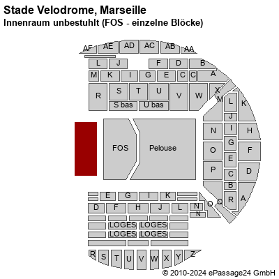 Saalplan Stade Velodrome, Marseille, Frankreich, Innenraum unbestuhlt (FOS - einzelne Blöcke)