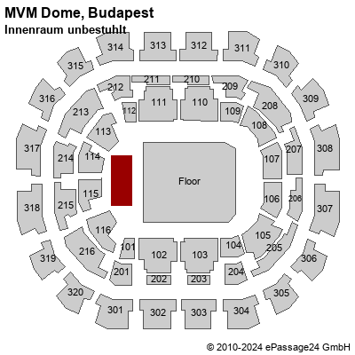 Saalplan MVM Dome, Budapest, Ungarn, Innenraum unbestuhlt
