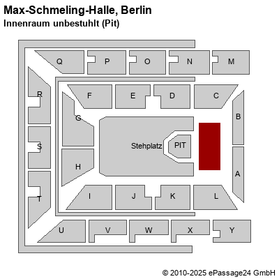 Saalplan Max-Schmeling-Halle, Berlin, Deutschland, Innenraum unbestuhlt (Pit)