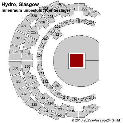 Saalplan Hydro, Glasgow, Großbritannien, Innenraum unbestuhlt (Centerstage)