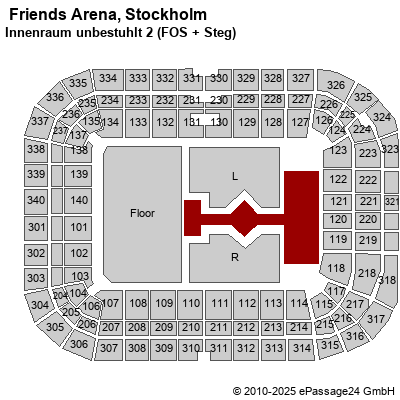 Saalplan  Friends Arena, Stockholm, Schweden, Innenraum unbestuhlt 2 (FOS + Steg)