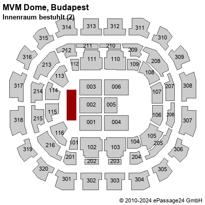 Saalplan MVM Dome, Budapest, Ungarn, Innenraum bestuhlt (2)