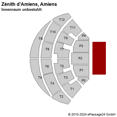 Saalplan Zénith d'Amiens, Amiens, Frankreich, Innenraum unbestuhlt