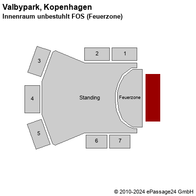 Saalplan Valbypark, Kopenhagen, Dänemark, Innenraum unbestuhlt FOS (Feuerzone)