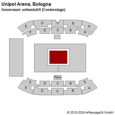 Saalplan Unipol Arena, Bologna, Italien, Innenraum unbestuhlt (Centerstage)