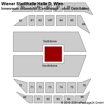 Saalplan Wiener Stadthalle Halle D, Wien, Österreich, Innenraum unbestuhlt (Centerstage - ohne Osttribüne)