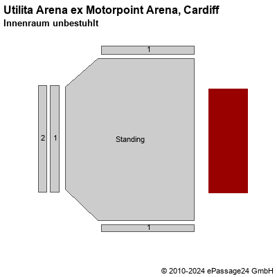 Saalplan Utilita Arena ex Motorpoint Arena, Cardiff, Großbritannien, Innenraum unbestuhlt