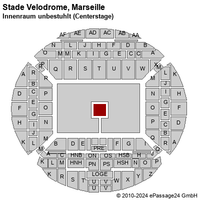 Saalplan Stade Velodrome, Marseille, Frankreich, Innenraum unbestuhlt (Centerstage)