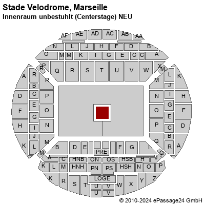 Saalplan Stade Velodrome, Marseille, Frankreich, Innenraum unbestuhlt (Centerstage) NEU