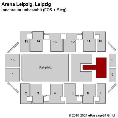 Saalplan Arena Leipzig, Leipzig, Deutschland, Innenraum unbestuhlt (FOS + Steg)