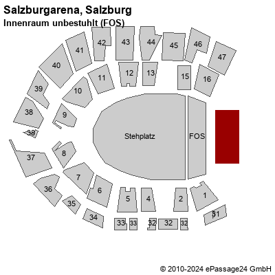 Saalplan Salzburgarena, Salzburg, Österreich, Innenraum unbestuhlt (FOS)