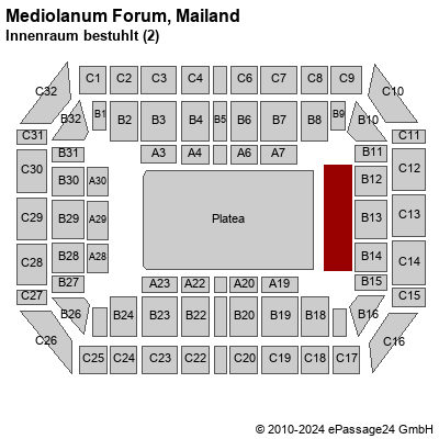 Saalplan Mediolanum Forum, Mailand, Italien, Innenraum bestuhlt (2)