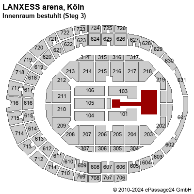 Saalplan LANXESS arena, Köln, Deutschland, Innenraum bestuhlt (Steg 3)