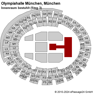 Saalplan Olympiahalle München, München, Deutschland, Innenraum bestuhlt (Steg 3)