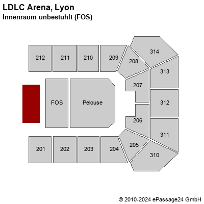 Saalplan LDLC Arena, Lyon, Frankreich, Innenraum unbestuhlt (FOS)