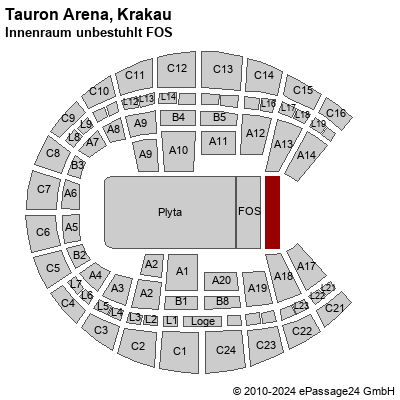 Saalplan Tauron Arena, Krakau, Polen, Innenraum unbestuhlt FOS