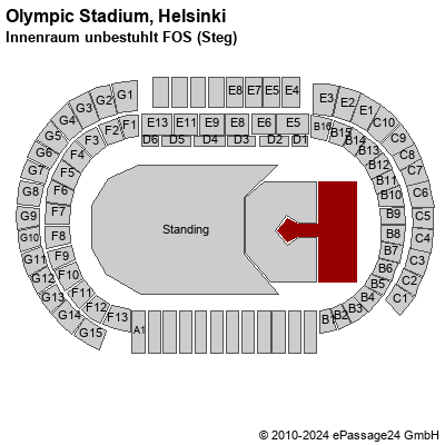 Saalplan Olympic Stadium, Helsinki, Finnland, Innenraum unbestuhlt FOS (Steg)