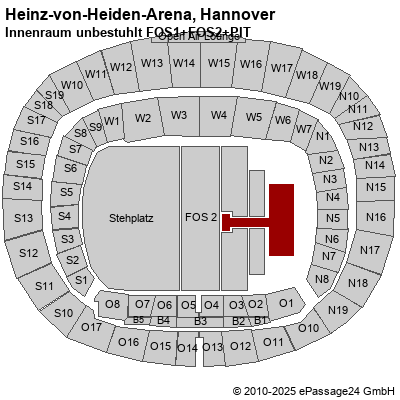 Saalplan Heinz-von-Heiden-Arena, Hannover, Deutschland, Innenraum unbestuhlt FOS1+FOS2+PIT