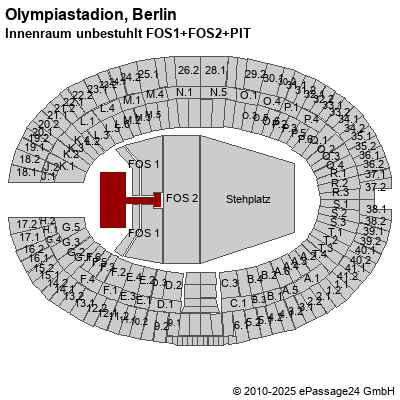 Saalplan Olympiastadion, Berlin, Deutschland, Innenraum unbestuhlt FOS1+FOS2+PIT