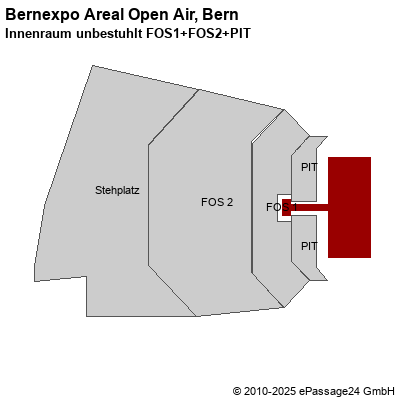 Saalplan Bernexpo Areal Open Air, Bern, Schweiz, Innenraum unbestuhlt FOS1+FOS2+PIT