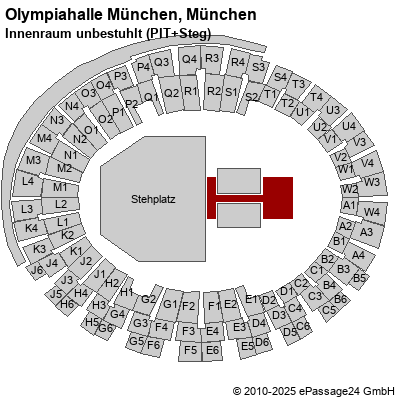 Saalplan Olympiahalle München, München, Deutschland, Innenraum unbestuhlt (PIT+Steg)