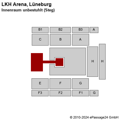 Saalplan LKH Arena, Lüneburg, Deutschland, Innenraum unbestuhlt (Steg)