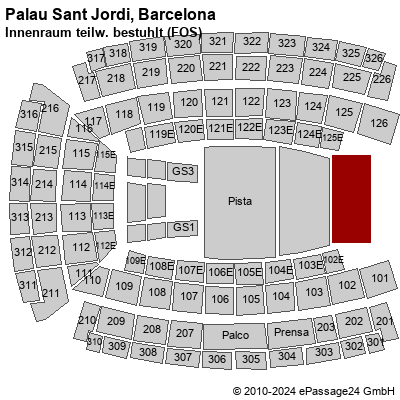 Saalplan Palau Sant Jordi, Barcelona, Spanien, Innenraum teilw. bestuhlt (FOS)