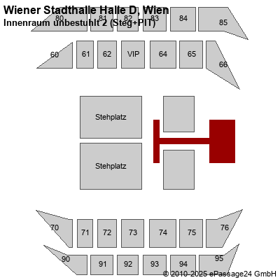 Saalplan Wiener Stadthalle Halle D, Wien, Österreich, Innenraum unbestuhlt 2 (Steg+PIT)