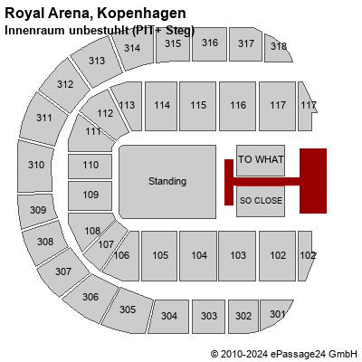 Saalplan Royal Arena, Kopenhagen, Dänemark, Innenraum unbestuhlt (PIT+ Steg)