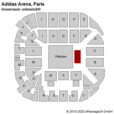 Saalplan Adidas Arena, Paris, Frankreich, Innenraum unbestuhlt 