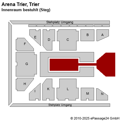 Saalplan Arena Trier, Trier, Deutschland, Innenraum bestuhlt (Steg)