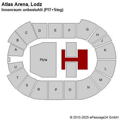 Saalplan Atlas Arena, Lodz, Polen, Innenraum unbestuhlt (PIT+Steg)