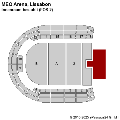 Saalplan MEO Arena, Lissabon, Portugal, Innenraum bestuhlt (FOS 2)