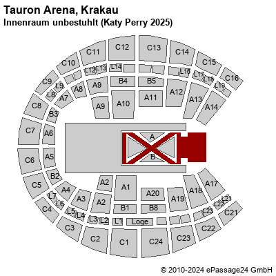 Saalplan Tauron Arena, Krakau, Polen, Innenraum unbestuhlt (Katy Perry 2025)