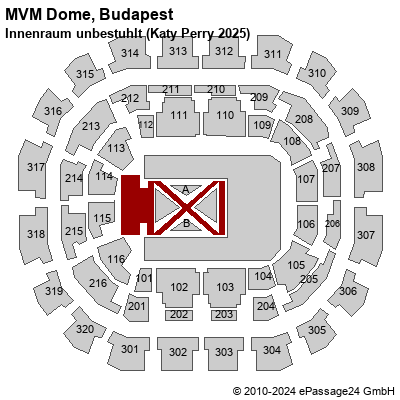 Saalplan MVM Dome, Budapest, Ungarn, Innenraum unbestuhlt (Katy Perry 2025)