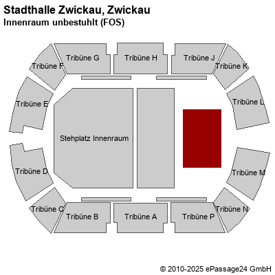 Saalplan Stadthalle Zwickau, Zwickau, Deutschland, Innenraum unbestuhlt (FOS)