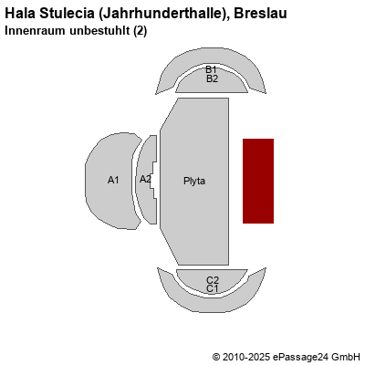 Saalplan Hala Stulecia (Jahrhunderthalle), Breslau, Polen, Innenraum unbestuhlt (2)