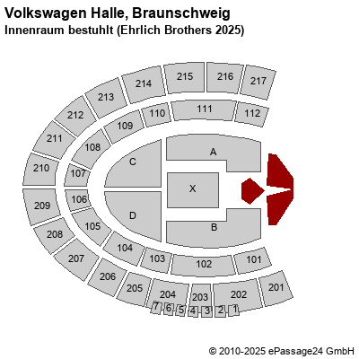 Saalplan Volkswagen Halle, Braunschweig, Deutschland, Innenraum bestuhlt (Ehrlich Brothers 2025)