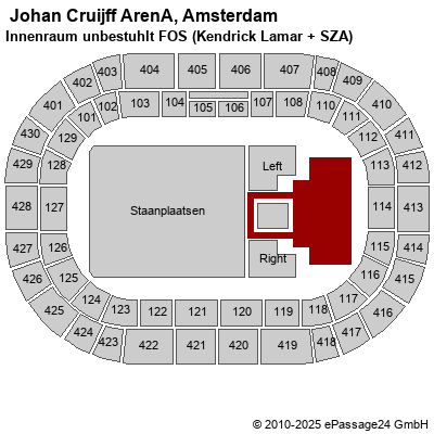 Saalplan  Johan Cruijff ArenA, Amsterdam, Niederlande, Innenraum unbestuhlt FOS (Kendrick Lamar + SZA)