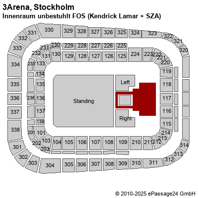 Saalplan 3Arena, Stockholm, Schweden, Innenraum unbestuhlt FOS (Kendrick Lamar + SZA)